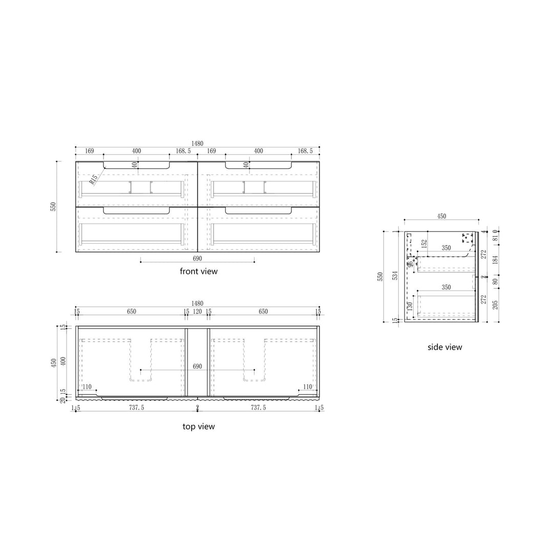 Aulic Lovina Tier Wall Hung Double Vanity - 1500mm - Design 10