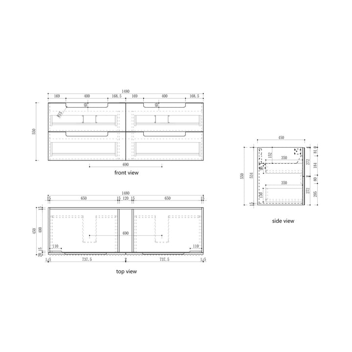 Aulic Lovina Tier Wall Hung Double Vanity - 1500mm - Design 10