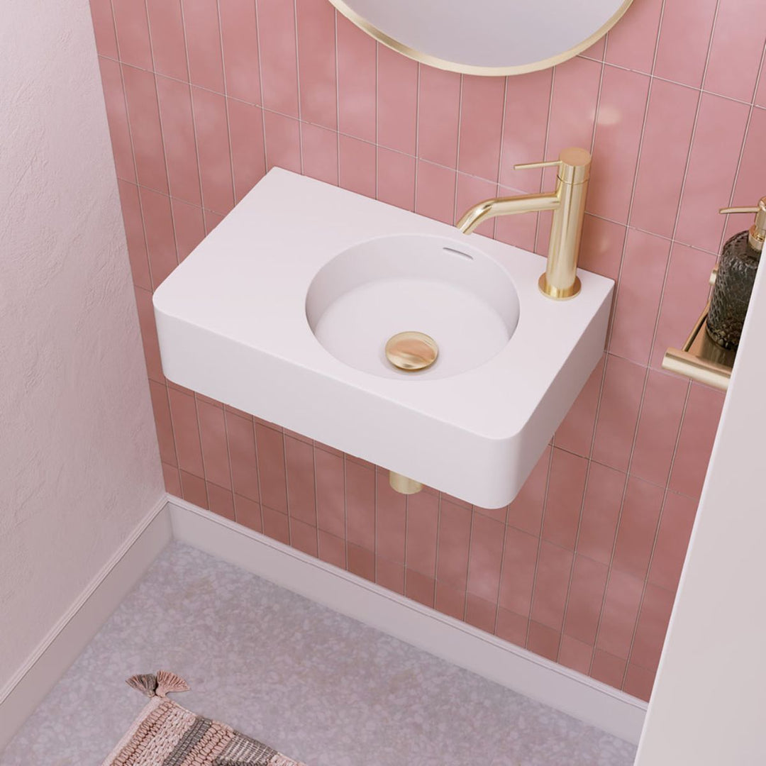 Fienza Encanto 470 Solid Surface Wall Basin Overflow 470mm x 300mm