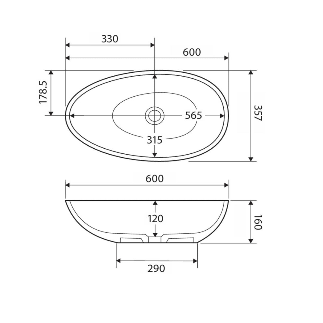Fienza Bahama Above Counter Mkii Cast Stone Basin Success 600mm x 357mm