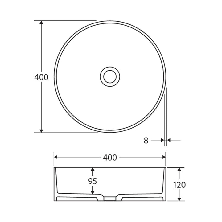 Fienza Minka Round Solid Surface Above Counter Basin 400mm x 400mm