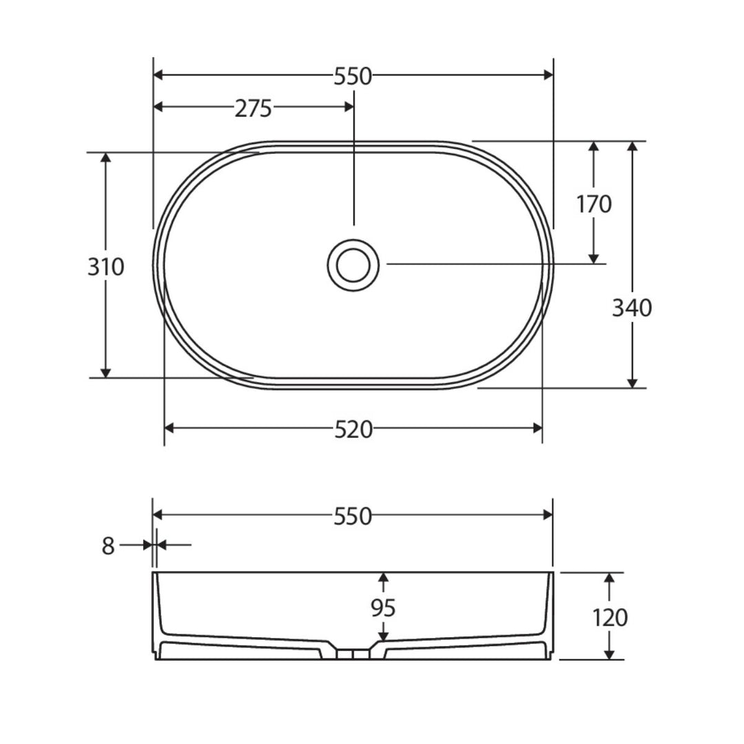 Fienza Minka Pill Solid Surface Above Counter Basin 550mm x 340mm