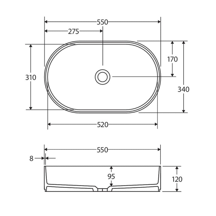 Fienza Minka Pill Solid Surface Above Counter Basin 550mm x 340mm