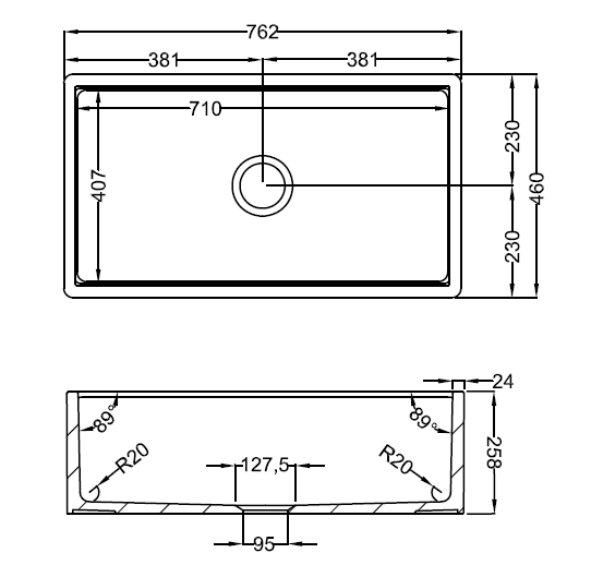 Turner Hastings Cove 75 Fireclay Butler Sink - Design 10