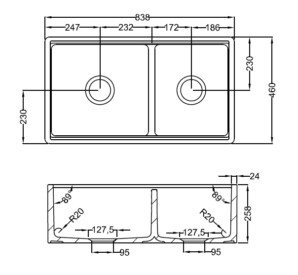Turner Hastings Cove 85 Fireclay Butler Sink - Design 10