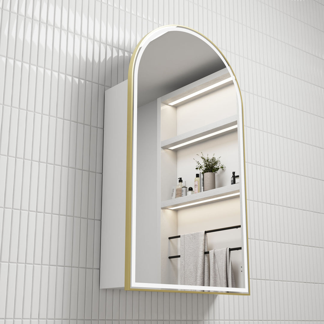 Aulic Canterbury Arch LED Matte White Shaving Cabinet w/ Frame 500 x 900mm