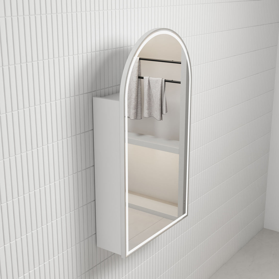 Aulic Canterbury Arch LED Matte White Shaving Cabinet w/ Frame 500 x 900mm
