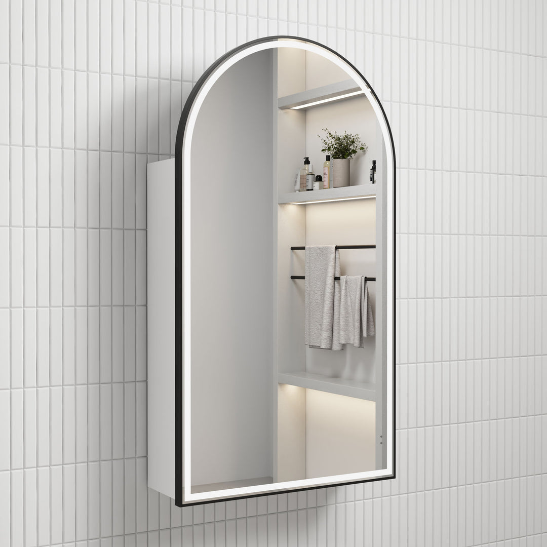 Aulic Canterbury Arch LED Matte White Shaving Cabinet w/ Frame 500 x 900mm