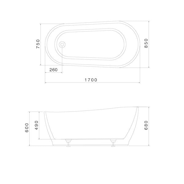 Caroma Blanc 1700 Freestanding Bath - Design 10