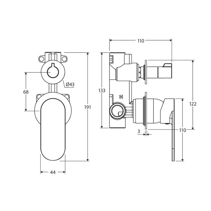 Fienza Empire Slim Small Round Plates Vertical Lead Free Wall Diverter Mixer (Dress Kit)