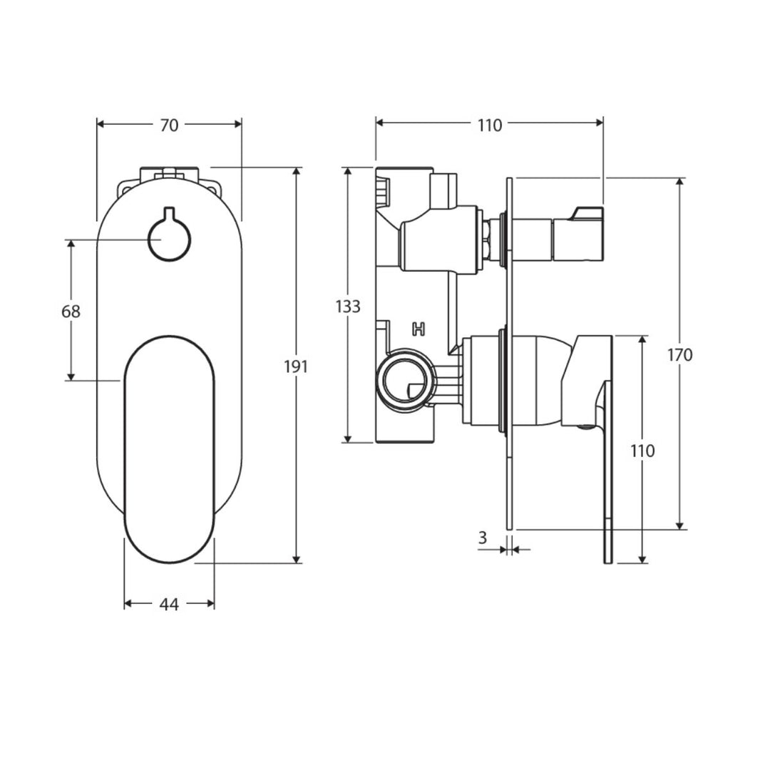 Fienza Empire Slim Large Oval Plate Vertical Lead Free Wall Diverter Mixer (Dress Kit)