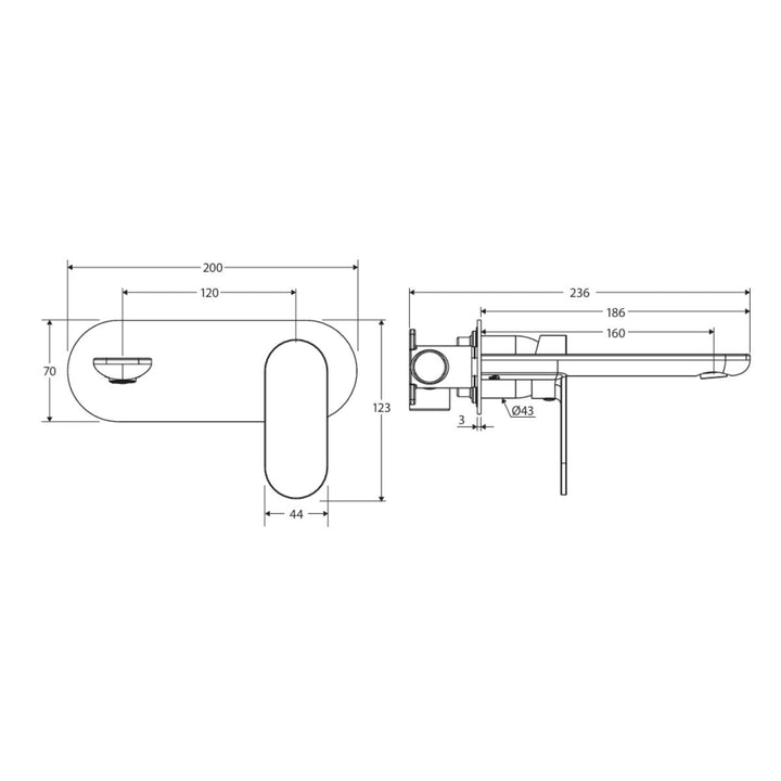 Fienza Empire Slim Basin/Bath Oval Plate 160mm Lead Free Wall Mixer (Dress Kit)