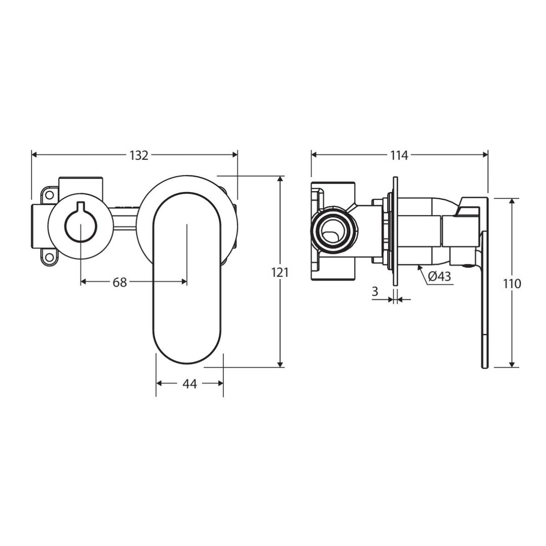 Fienza Empire Slim Small Round Plates Horizontal Lead Free Wall Diverter Mixer (Dress Kit)