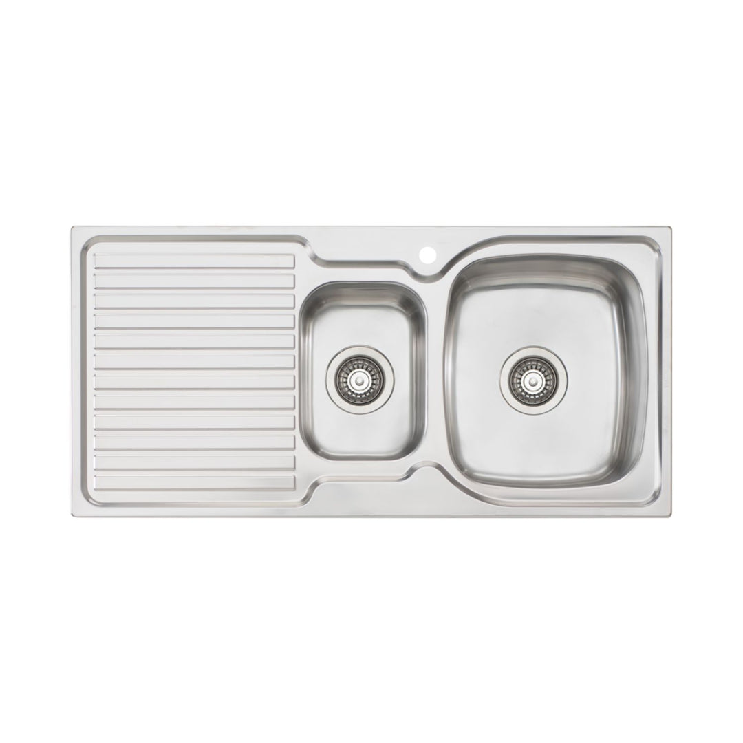 Oliveri Endeavour 17L/7L Double Bowl Sink With Drainer 1TH 980 x 480mm