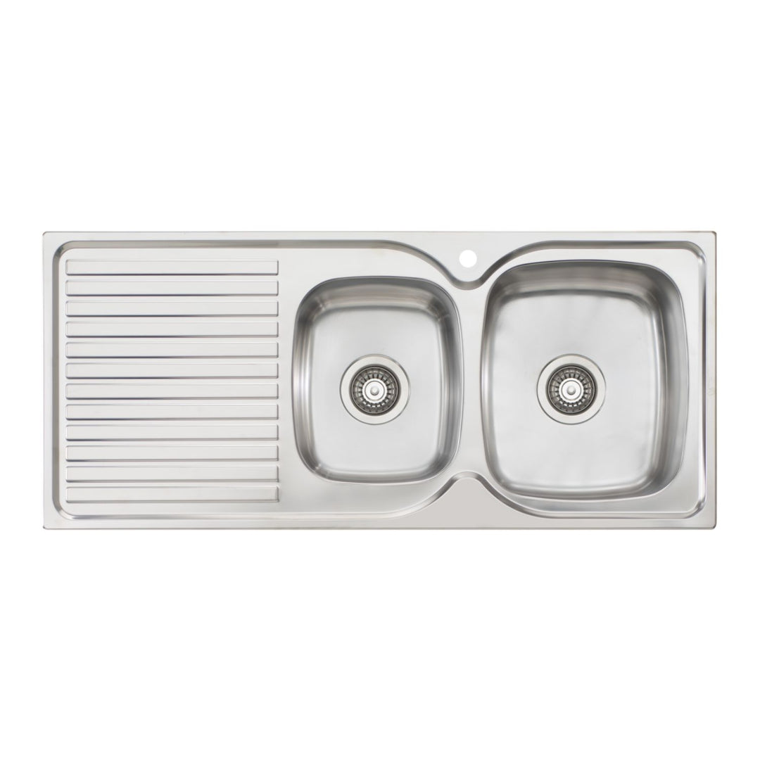 Oliveri Endeavour 17L/12L Double Bowl Sink With Drainer 1TH 1080 x 480mm