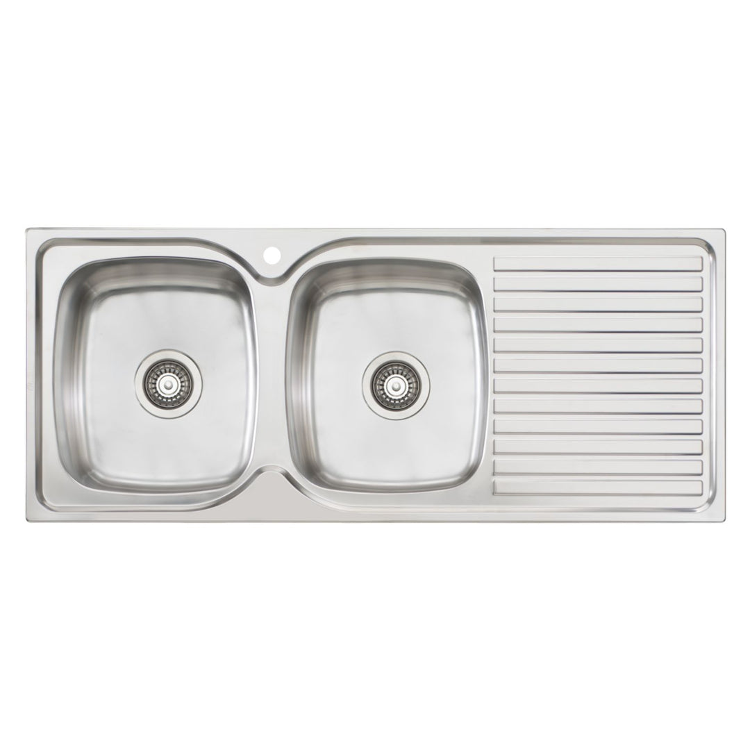 Oliveri Endeavour 17L/17L Double Bowl Topmount Sink With Drainer 1TH 1135 x 480mm