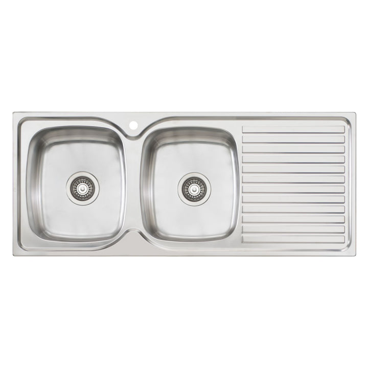 Oliveri Endeavour 17L/17L Double Bowl Topmount Sink With Drainer 1TH 1135 x 480mm