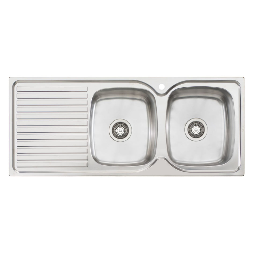 Oliveri Endeavour 17L/17L Double Bowl Topmount Sink With Drainer 1TH 1135 x 480mm