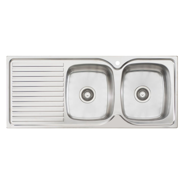 Oliveri Endeavour 17L/17L Double Bowl Topmount Sink With Drainer 1TH 1135 x 480mm