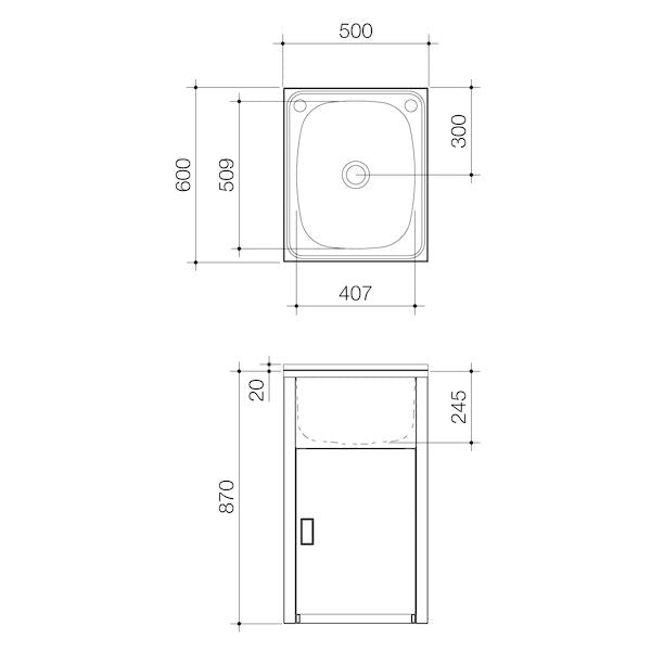Caroma Utility 42L Compact Laundry Unit with Singel Bypass