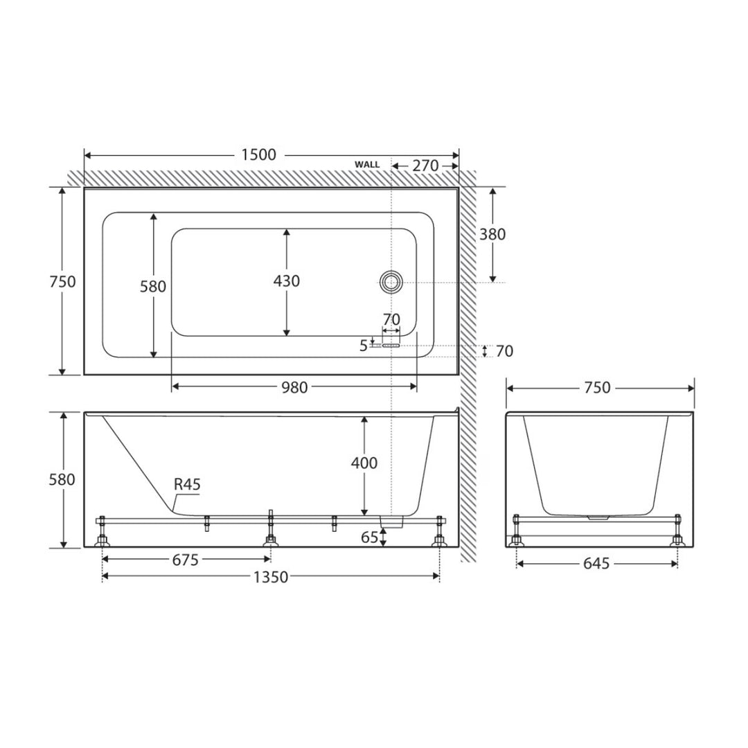 Fienza Sentor Corner Semi Freestanding Bath
