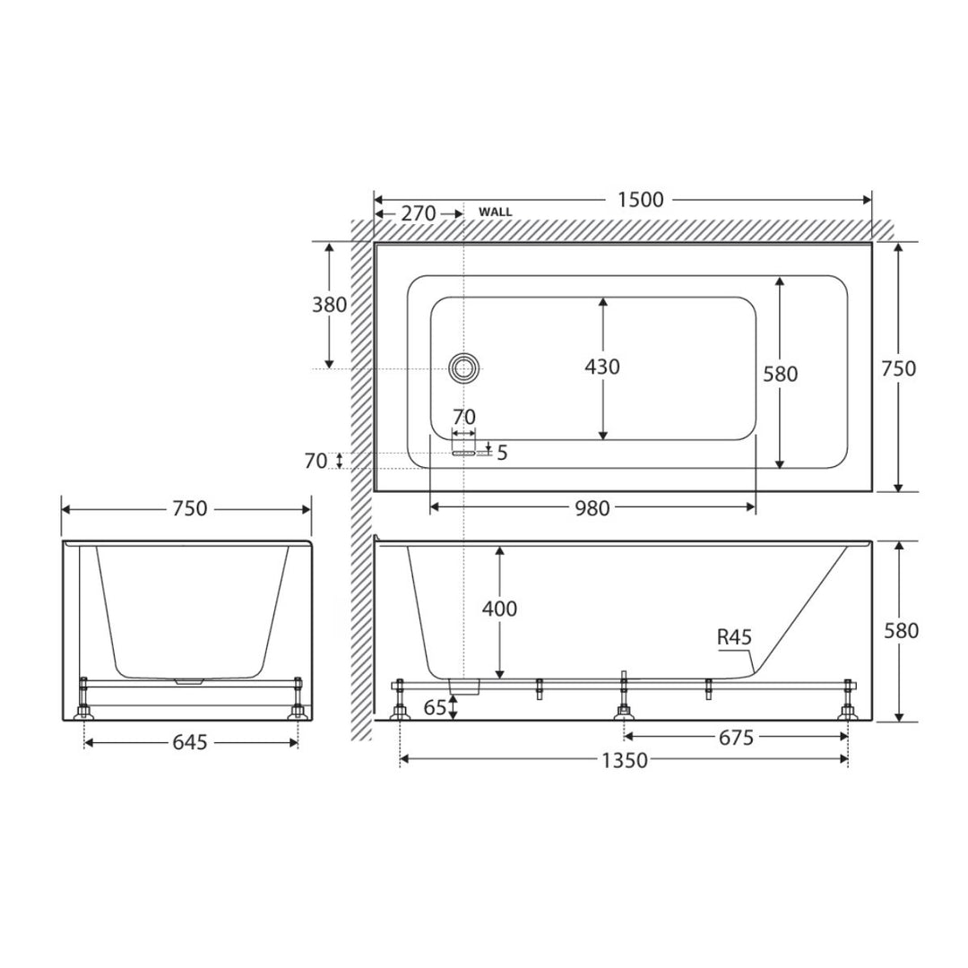 Fienza Sentor Corner Semi Freestanding Bath