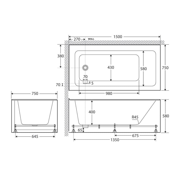 Fienza Sentor Corner Semi Freestanding Bath
