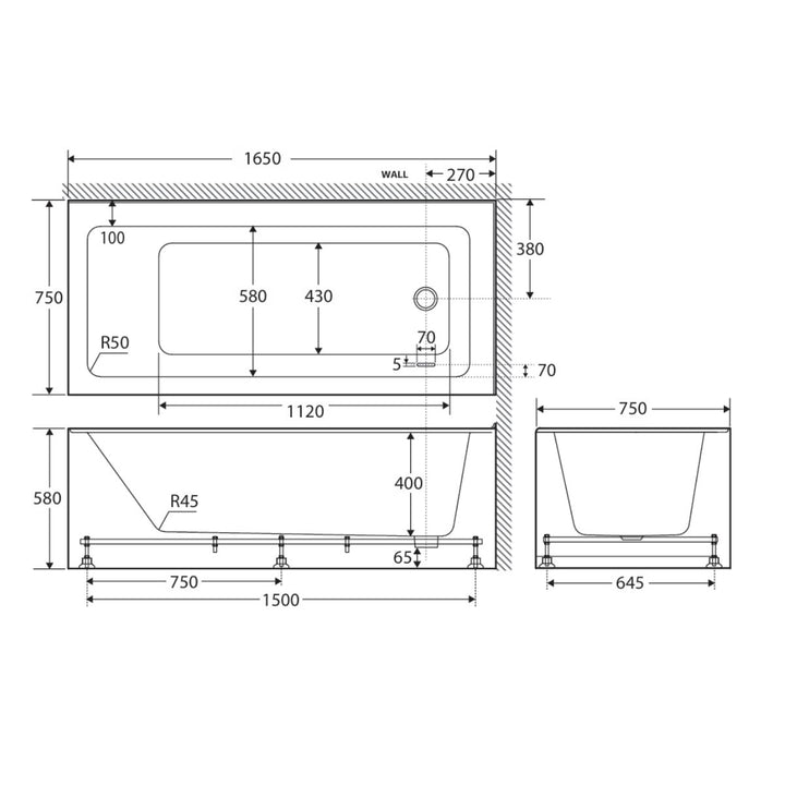 Fienza Sentor Corner Semi Freestanding Bath
