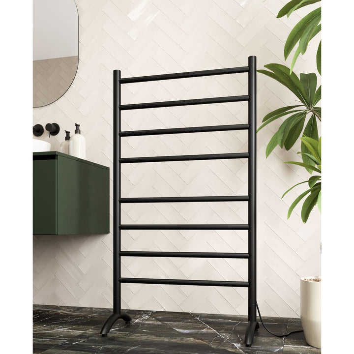 Thermorail Straight Round Freestanding 8 Bar Heated Towel Ladder 600mm x 1080mm