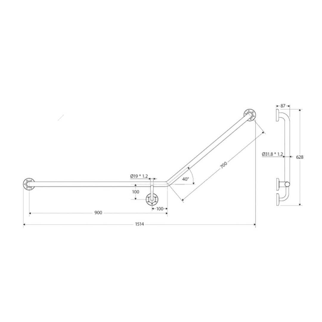 Fienza Care Accessible 40° Left-Hand Grab Rail - 900 x 700mm