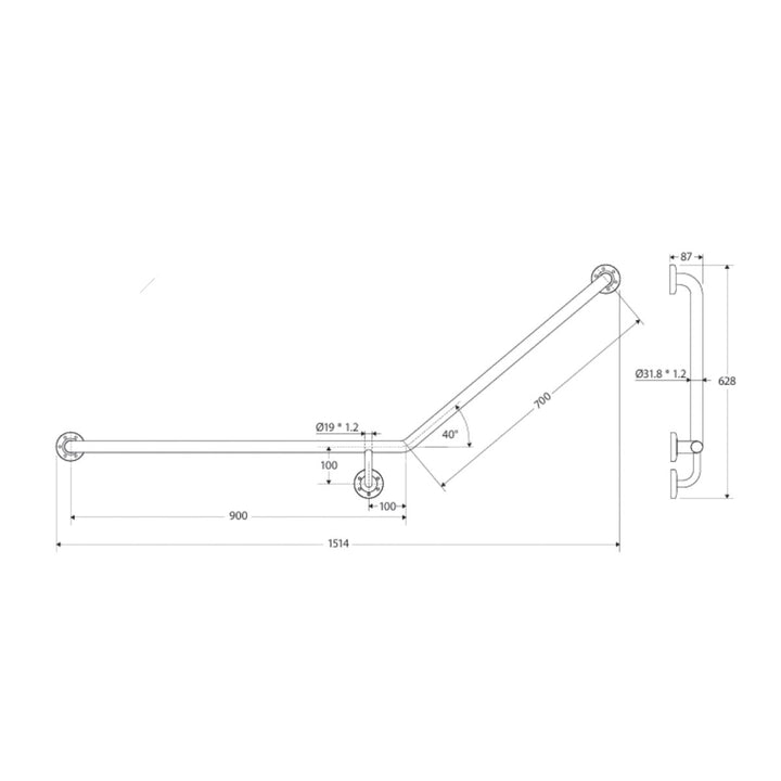 Fienza Care Accessible 40° Left-Hand Grab Rail - 900 x 700mm