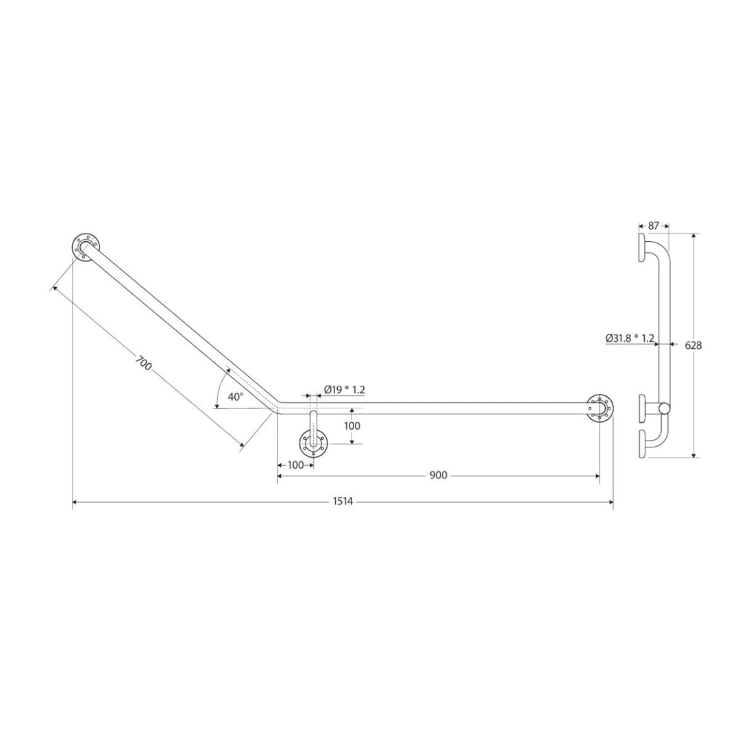 Fienza Care Accessible 40° Right-Hand Grab Rail - 900 x 700mm