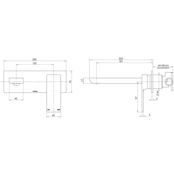 Phoenix Gloss Wall Bath Mixer Set 180mm - Design 10