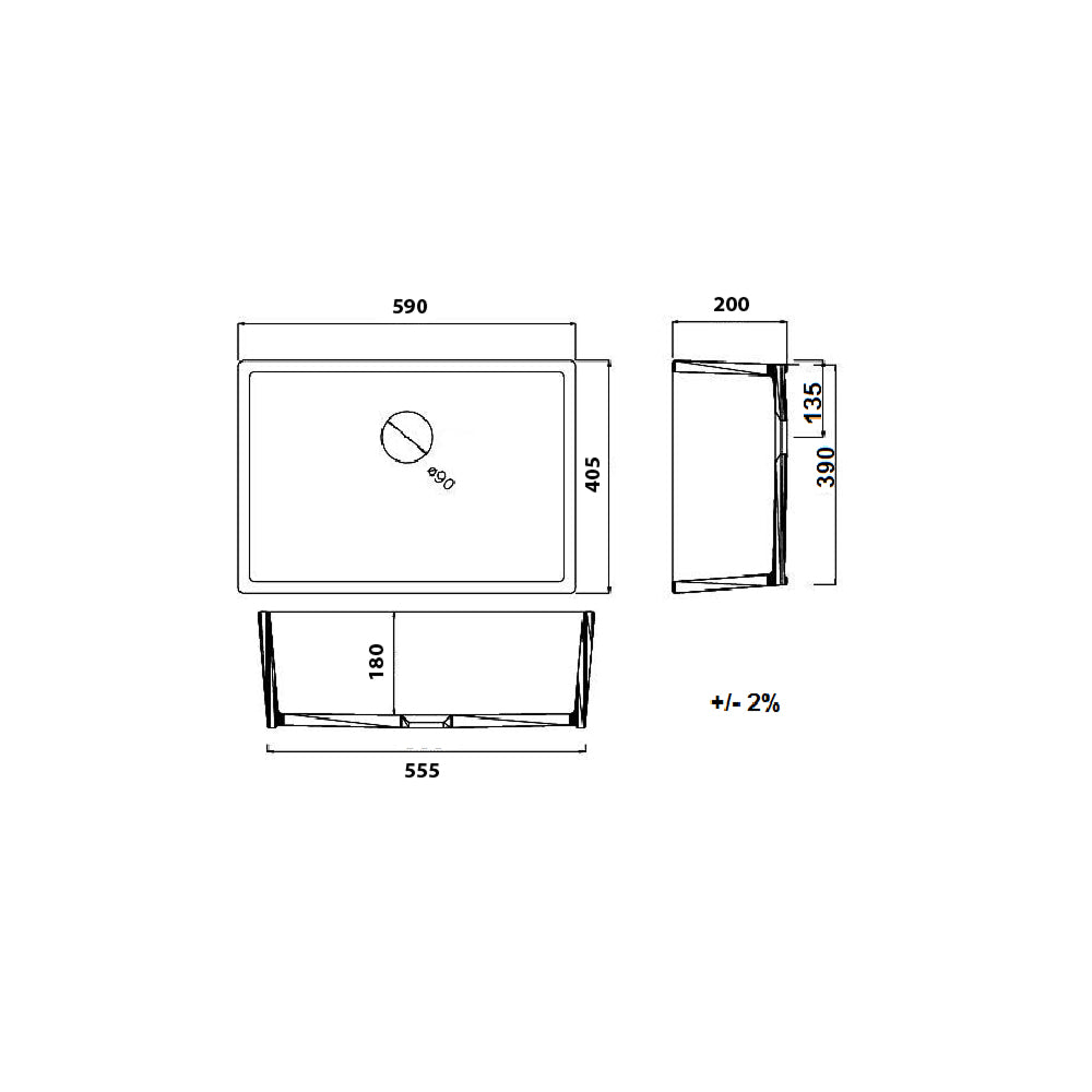 Turner Hastings Galdor 60x41 Fireclay Butler Sink - Design 10