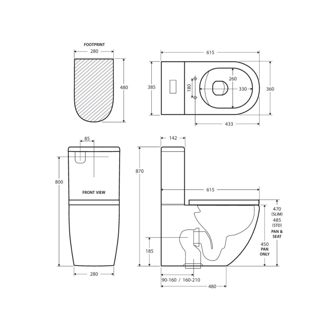 Fienza Alix Rimless Ambulant Back-To-Wall Toilet Suite