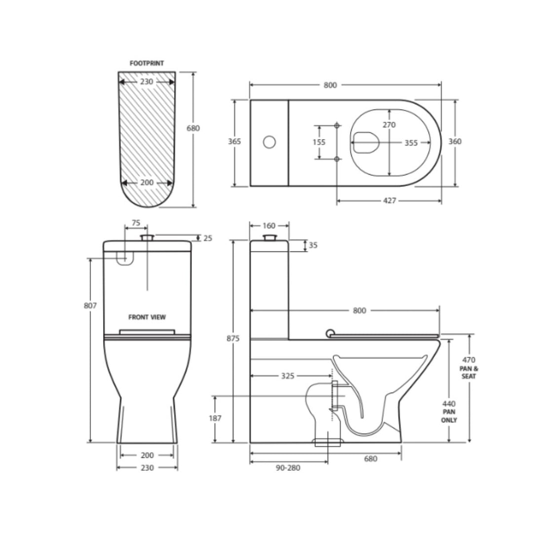 Fienza Delta Care 800 White Toilet Suite
