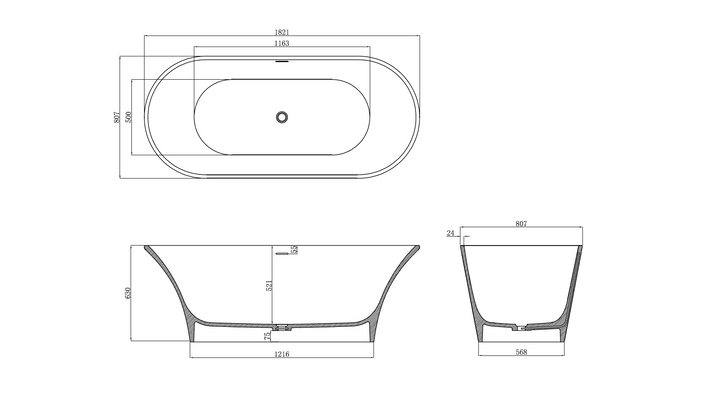 Kaskade KR02 Oval Stone Bath 1821mm