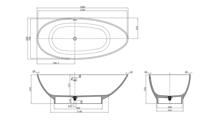 Kaskade KR04 Oval Stone Bath 1800mm