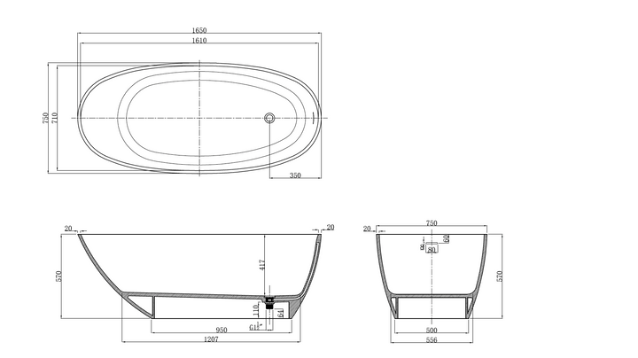 Kaskade KR06 Oval Stone Bath 1650mm