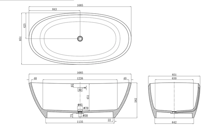 Kaskade KR07 Oval Stone Bath 1685mm