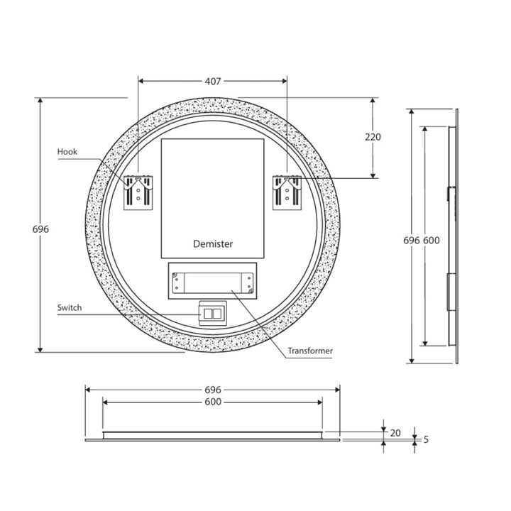 Fienza KAYA Round LED Mirror with Touch Sensor + Demister
