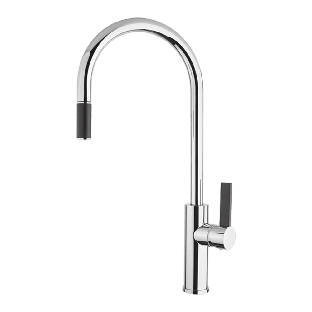 Abey Luz Gooseneck Pull Out Kitchen Mixer Lead Free Matte Black