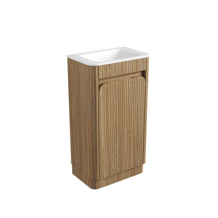 Aulic Mini Hartelle Fluted Harvest Oak Floor Standing Vanity - 470mm - Design 10