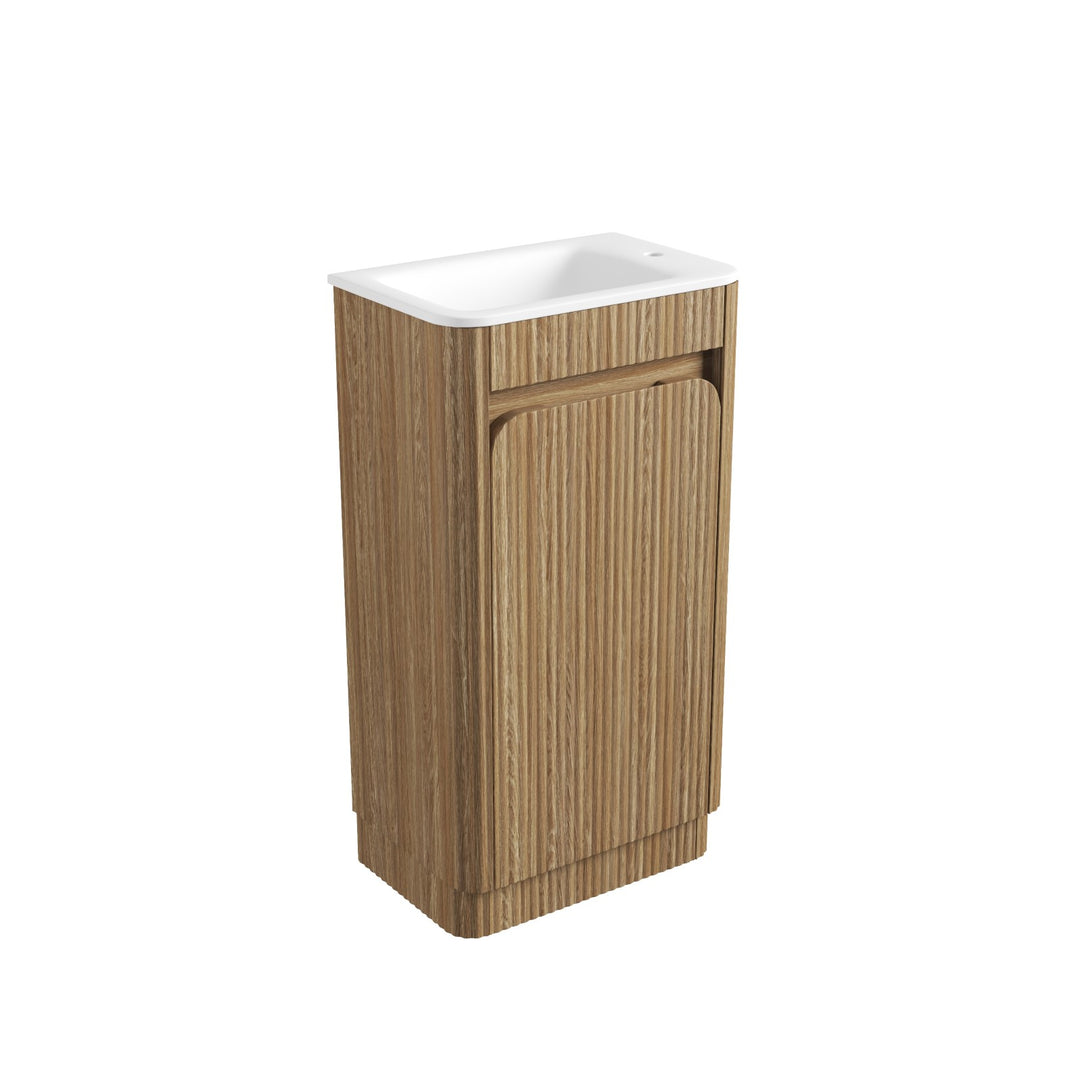 Aulic Mini Hartelle Fluted Harvest Oak Floor Standing Vanity - 470mm - Design 10