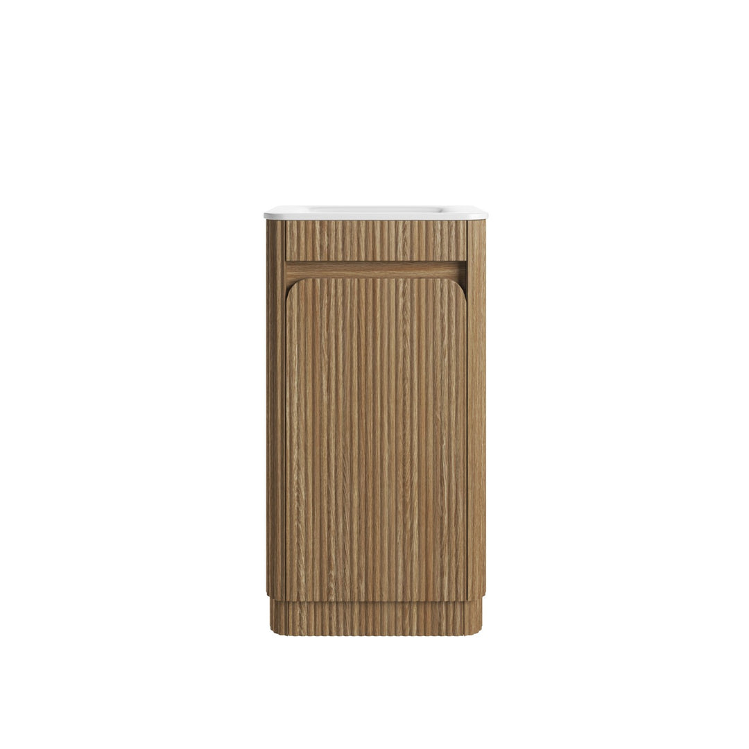 Aulic Mini Hartelle Fluted Harvest Oak Floor Standing Vanity - 470mm - Design 10