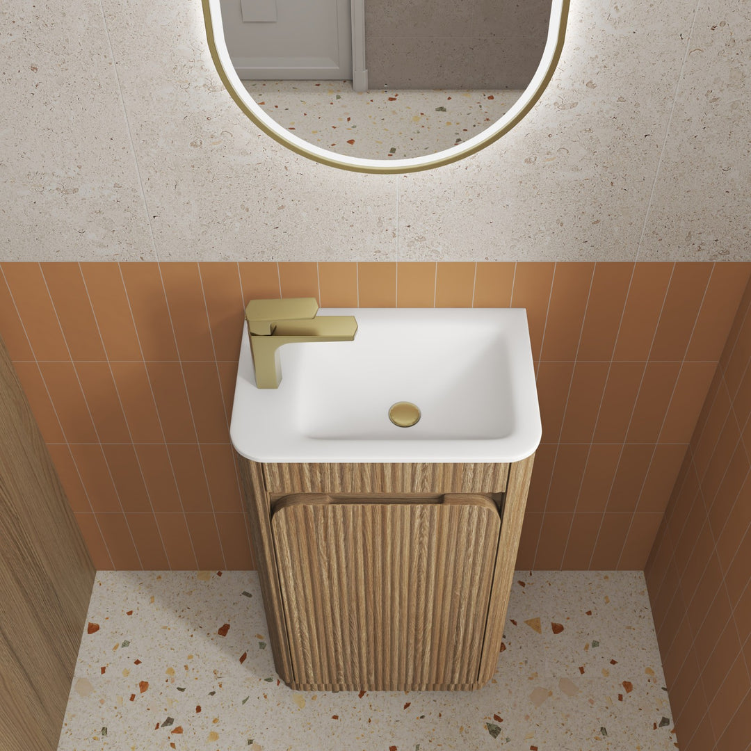 Aulic Mini Hartelle Fluted Harvest Oak Floor Standing Vanity - 470mm - Design 10