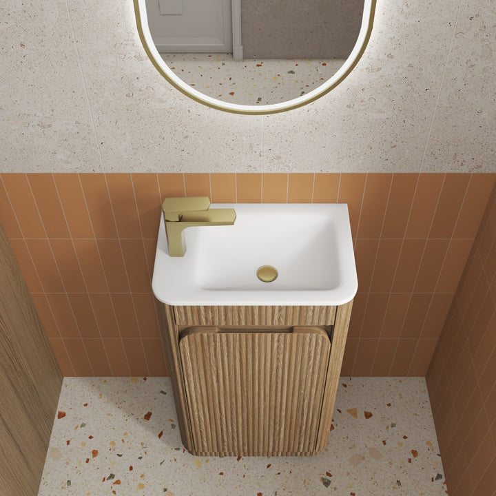 Aulic Mini Hartelle Fluted Harvest Oak Floor Standing Vanity - 470mm - Design 10