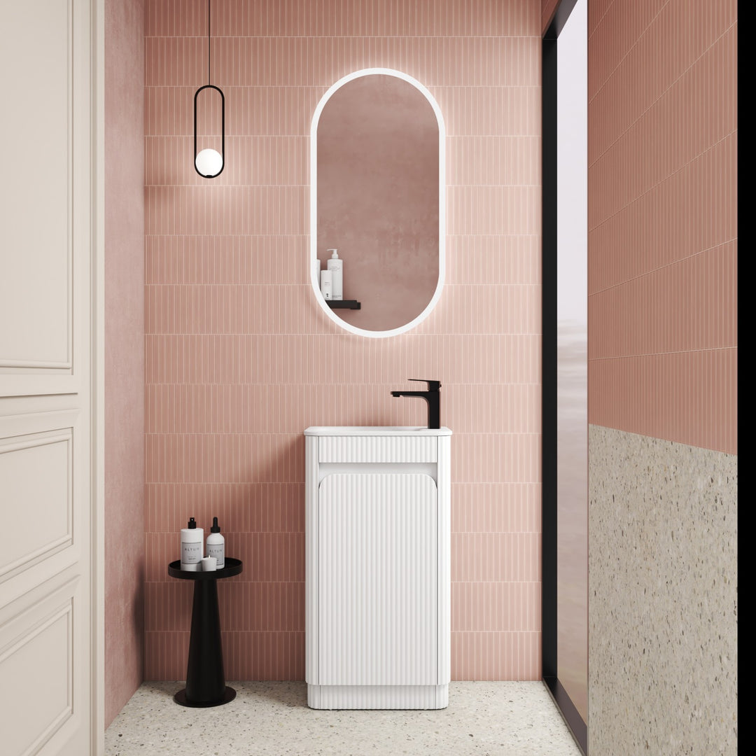 Aulic Mini Hartelle Fluted Matte White Floor Standing Vanity - 470mm - Design 10
