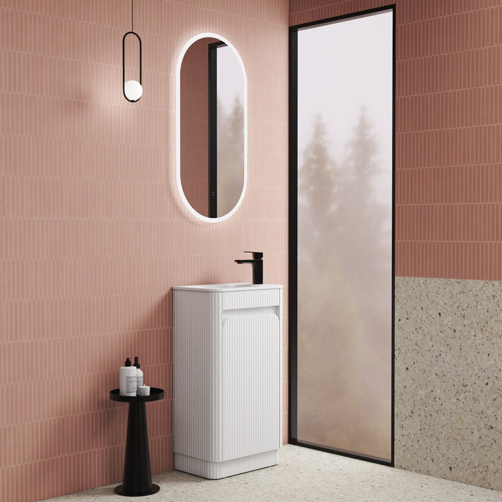 Aulic Mini Hartelle Fluted Matte White Floor Standing Vanity - 470mm - Design 10