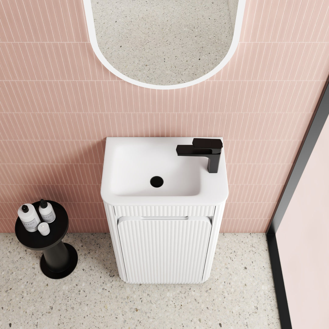 Aulic Mini Hartelle Fluted Matte White Floor Standing Vanity - 470mm - Design 10